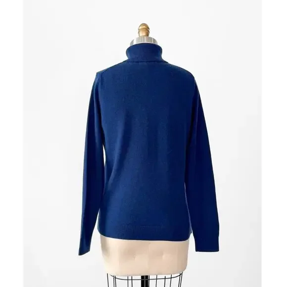 Lands' End Navy Blue 100% Cashmere Turtleneck Sweater Women's Knit - Picture 6 of 6